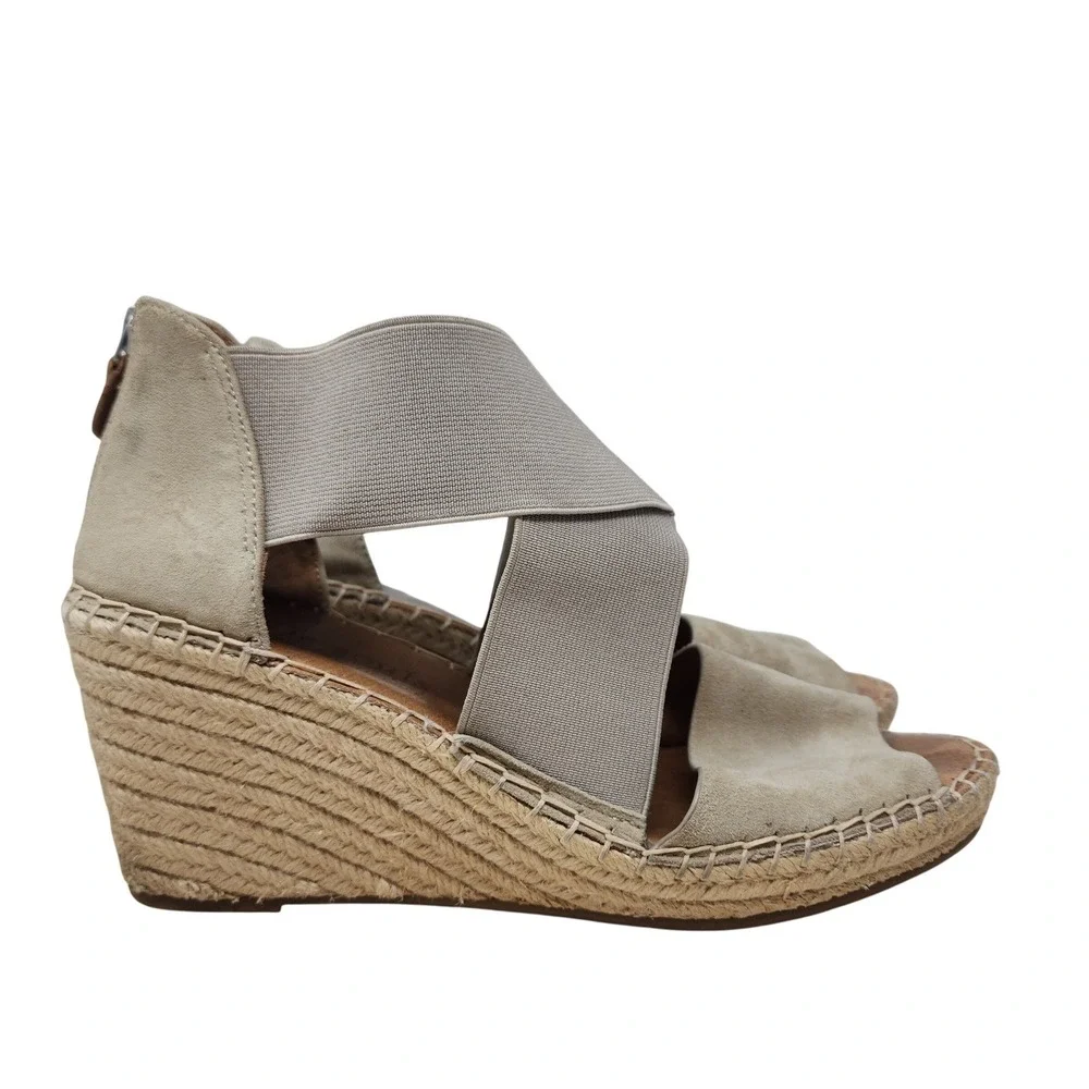 Gentle Souls Wedge Sandals 9 Womens‎ Taupe Colleen Espadrille Elastic Suede Boho